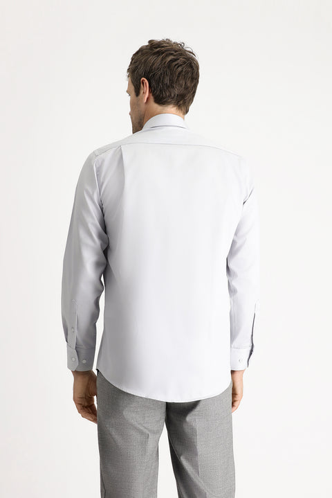 Orta Gri Uzun Kol Klasik Non Iron Pamuklu Gömlek