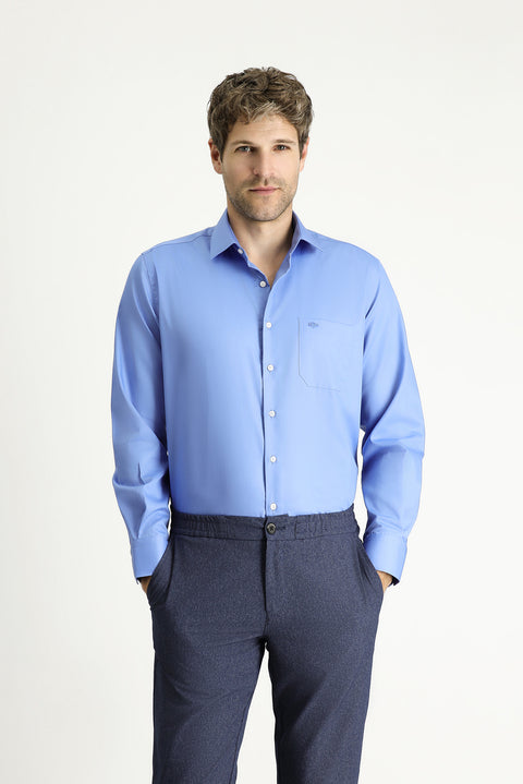 Aqua Mavisi Uzun Kol Klasik Non Iron Pamuklu Gömlek