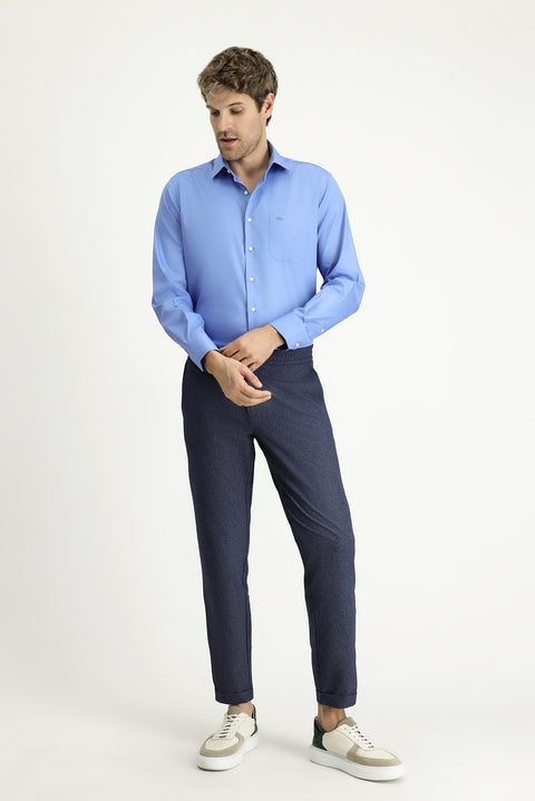 Aqua Mavisi Uzun Kol Klasik Non Iron Pamuklu Gömlek