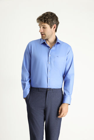  Aqua Mavisi Uzun Kol Klasik Non Iron Pamuklu Gömlek