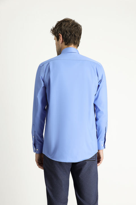 Aqua Mavisi Uzun Kol Klasik Non Iron Pamuklu Gömlek