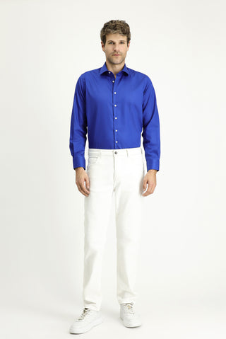  Saks Mavi Uzun Kol Klasik Non Iron Pamuklu Gömlek-Ki??l?