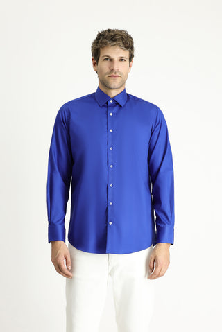  Saks Mavi Uzun Kol Klasik Non Iron Pamuklu Gömlek-Ki??l?