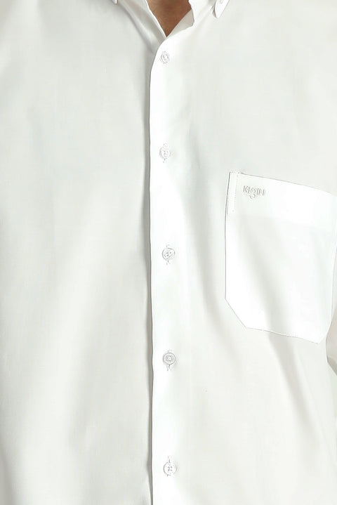 Beyaz Uzun Kol Regular Fit Pamuk Düğmeli Yaka Gömlek