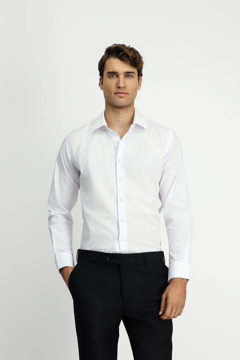 Beyaz Uzun Kol Slim Fit Dar Kesim Klasik Pamuk Gömlek