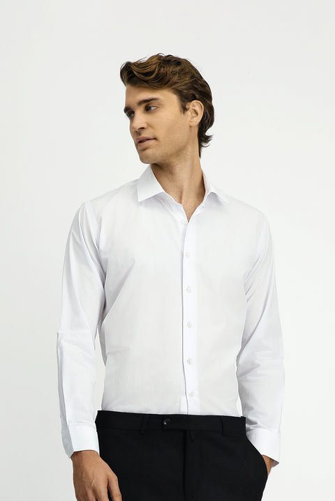 Beyaz Uzun Kol Slim Fit Dar Kesim Klasik Pamuk Gömlek
