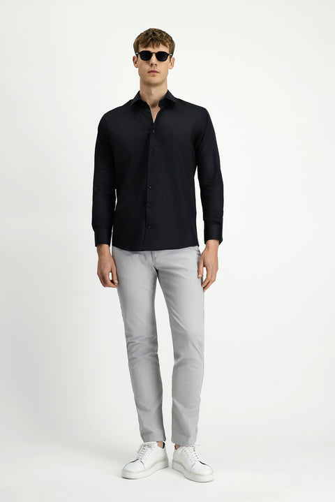 Siyah Uzun Kol Slim Fit Dar Kesim Non Iron Saten Pamuklu Gömlek