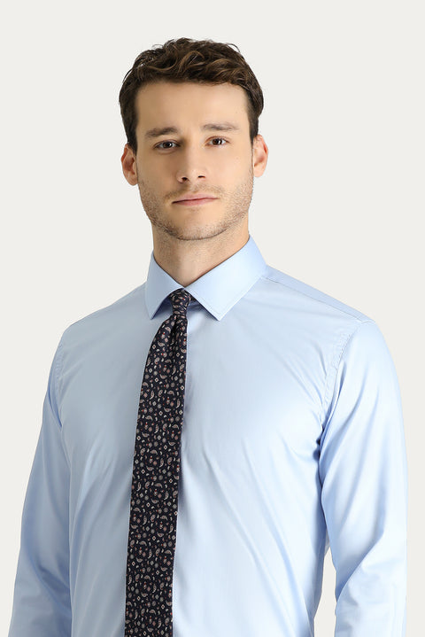 Uçuk Mavi Uzun Kol Slim Fit Dar Kesim Non Iron Saten Pamuklu Gömlek