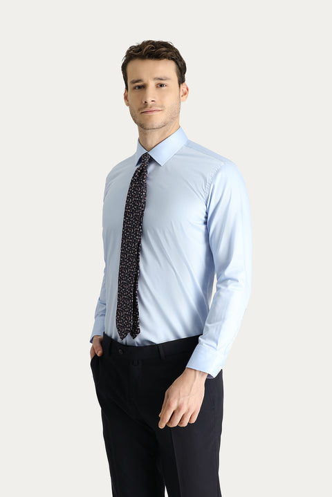Uçuk Mavi Uzun Kol Slim Fit Dar Kesim Non Iron Saten Pamuklu Gömlek