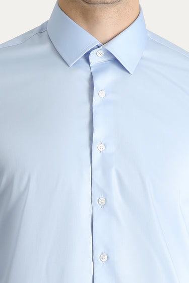 Uçuk Mavi Uzun Kol Slim Fit Dar Kesim Non Iron Saten Pamuklu Gömlek