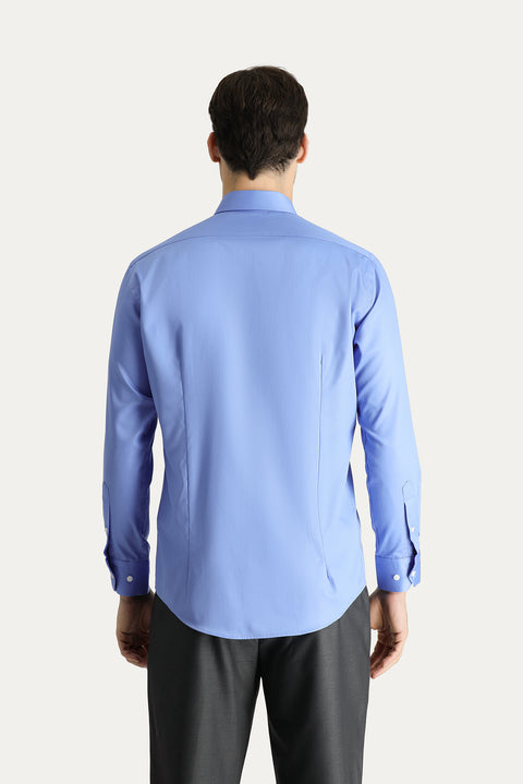 Aqua Blue Long Sleeve Slim Fit Narrow Cut Non-Iron Satin Cotton Shirt