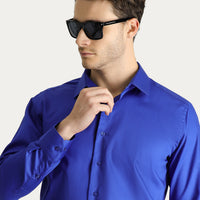 Saks Mavi Uzun Kol Slim Fit Dar Kesim Non Iron Saten Pamuklu Gömlek