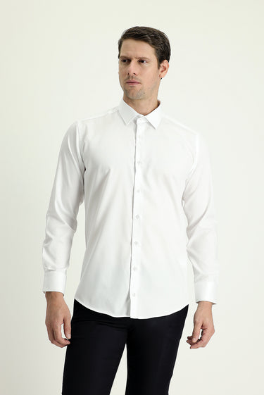  Beyaz Uzun Kol Slim Fit Dar Kesim Non Iron Saten Pamuklu Gömlek