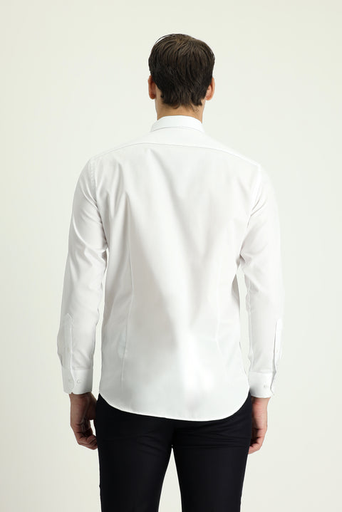Beyaz Uzun Kol Slim Fit Dar Kesim Non Iron Saten Pamuklu Gömlek
