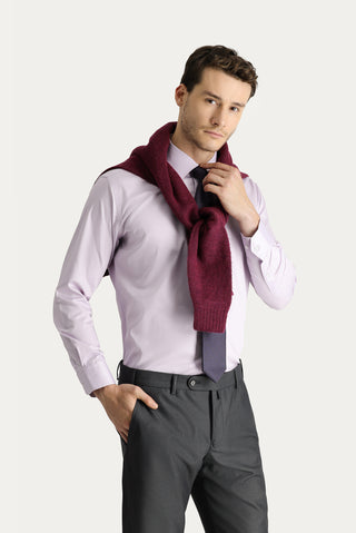  Lila Uzun Kol Slim Fit Dar Kesim Non Iron Saten Pamuklu Gömlek