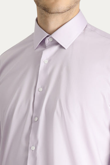 Lila Uzun Kol Slim Fit Dar Kesim Non Iron Saten Pamuklu Gömlek