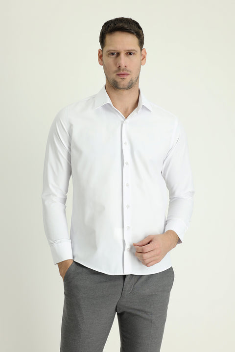 Beyaz Uzun Kol Slim Fit Dar Kesim Klasik Pamuklu Kolay Ütülenebilir Gömlek