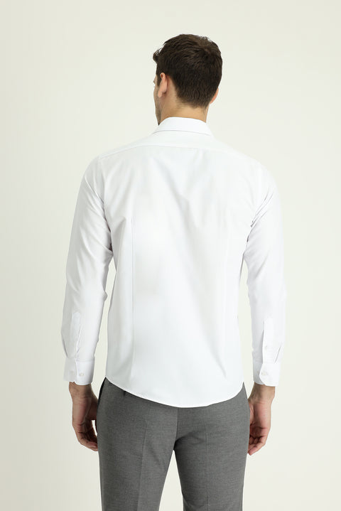 Beyaz Uzun Kol Slim Fit Dar Kesim Klasik Pamuklu Kolay Ütülenebilir Gömlek