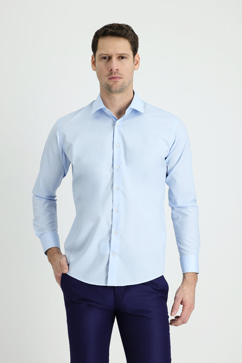 Uçuk Mavi Uzun Kol Slim Fit Dar Kesim Non Iron Klasik Pamuklu Kolay Ütülenebilir Gömlek