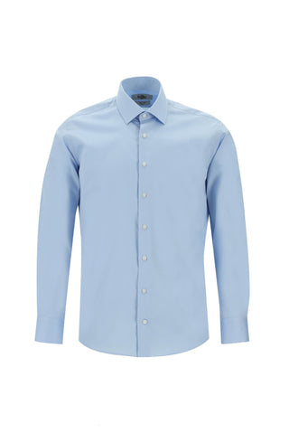  Uçuk Mavi Uzun Kol Slim Fit Dar Kesim Klasik Non Iron Saten Pamuklu Gömlek-Ki??l?