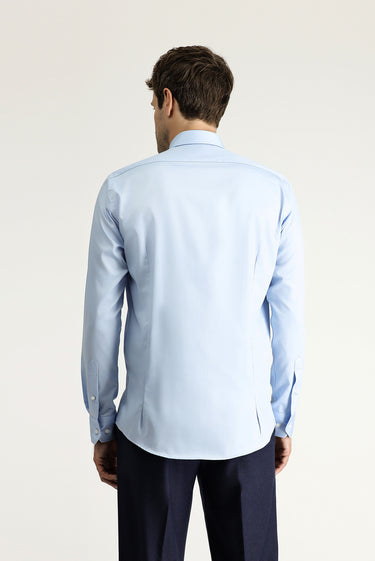  Uçuk Mavi Uzun Kol Slim Fit Dar Kesim Klasik Non Iron Saten Pamuklu Gömlek