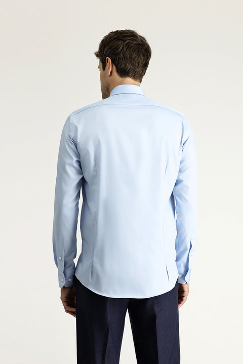Uçuk Mavi Uzun Kol Slim Fit Dar Kesim Klasik Non Iron Saten Pamuklu Gömlek