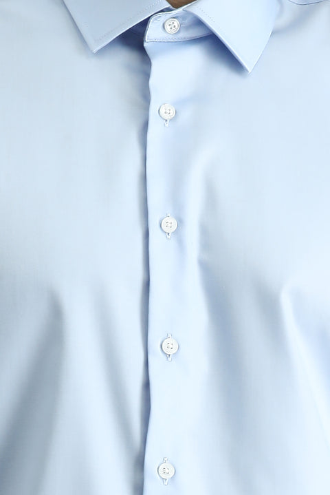 Uçuk Mavi Uzun Kol Slim Fit Dar Kesim Klasik Non Iron Saten Pamuklu Gömlek