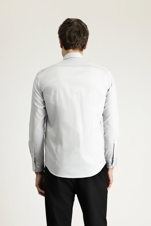 Orta Gri Uzun Kol Slim Fit Dar Kesim Klasik Non Iron Saten Pamuklu Gömlek