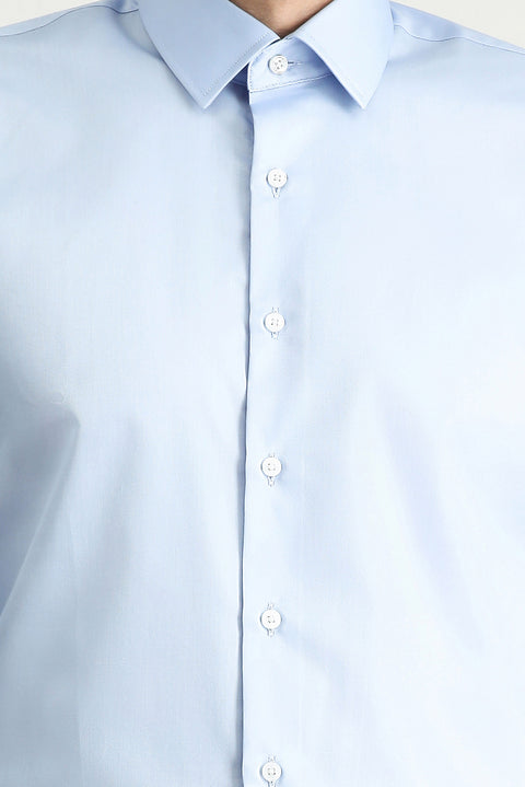 Uçuk Mavi Uzun Kol Slim Fit Dar Kesim Klasik Non Iron Saten Pamuklu Gömlek