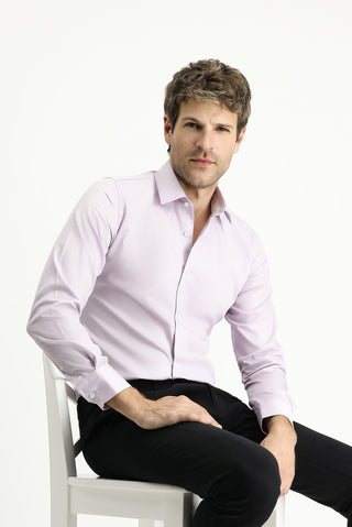  Lila Uzun Kol Slim Fit Dar Kesim Klasik Non Iron Saten Pamuklu Gömlek