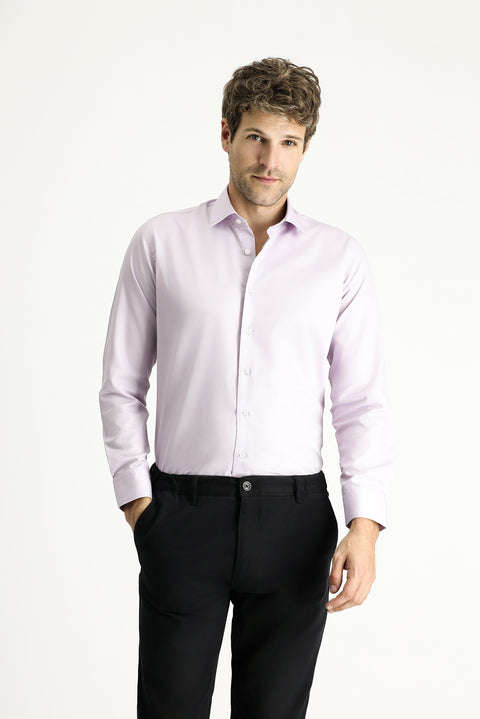 Lila Uzun Kol Slim Fit Dar Kesim Klasik Non Iron Saten Pamuklu Gömlek