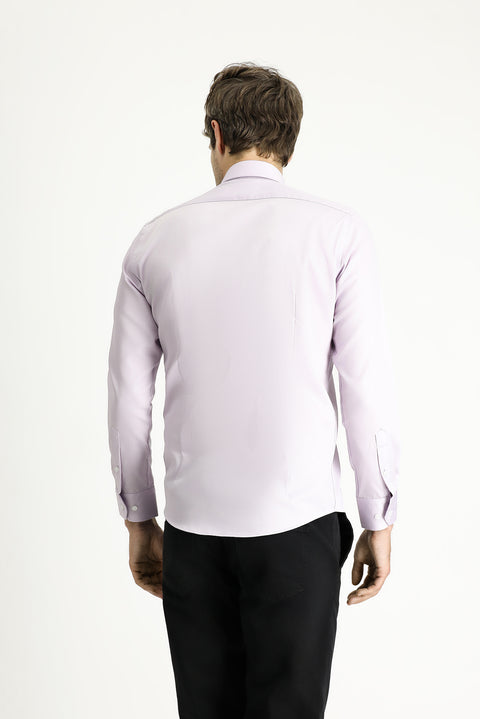 Lila Uzun Kol Slim Fit Dar Kesim Klasik Non Iron Saten Pamuklu Gömlek