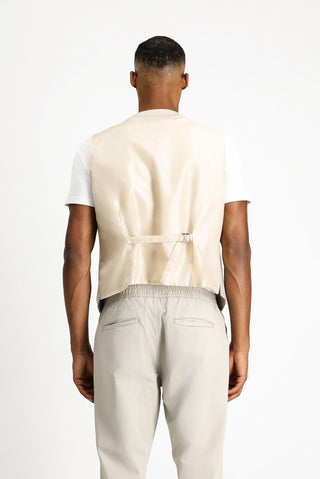  Orta Bej Slim Fit Dar Kesim Ekose Keten Karışımlı Klasik Yelek