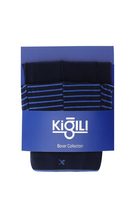 Uçuk Mavi 2'li Çizgili Pamuklu Süprem Boxer Seti