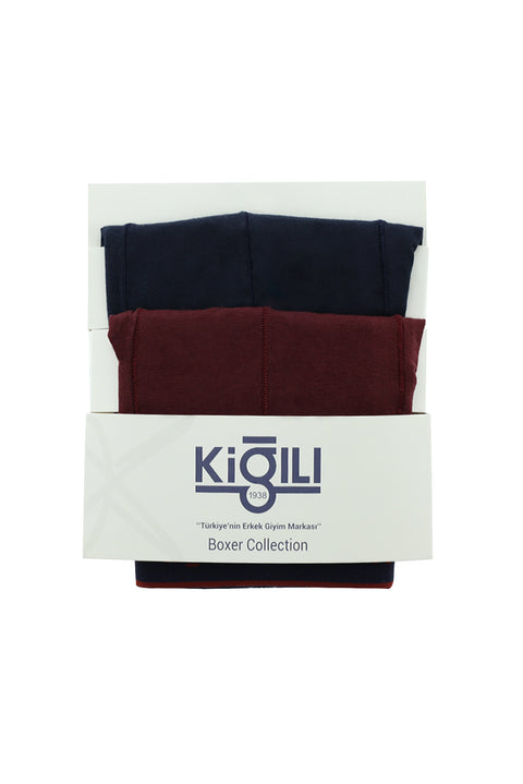 Orta Lacivert 2'li Pamuklu Süprem Boxer Seti