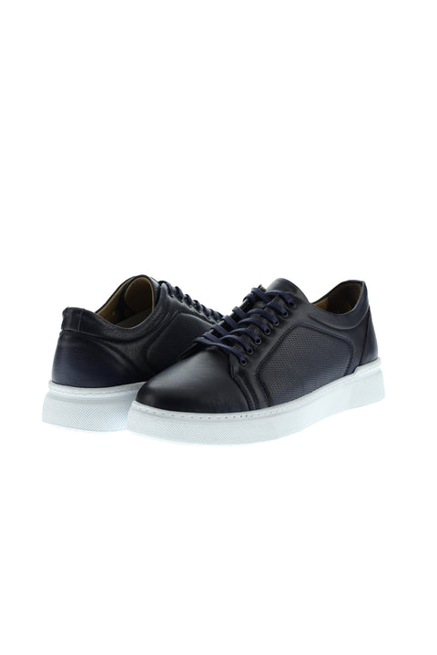 Orta Lacivert Sneaker Deri Ayakkabı