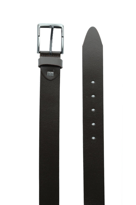 Koyu Kahve Spor Desenli Deri Kemer