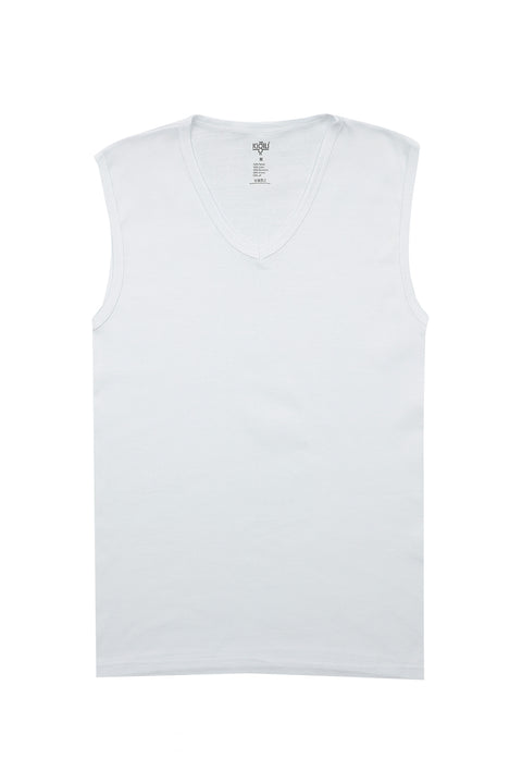 Beyaz 2'li Pamuk V Yaka Atlet Seti