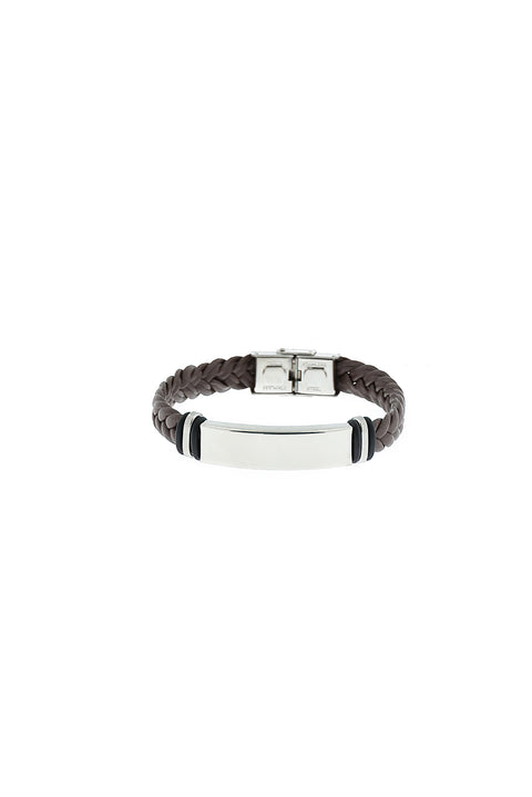 Medium Brown Leather Steel Bracelet