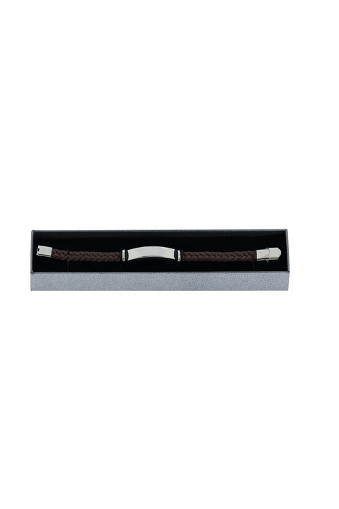 Medium Brown Leather Steel Bracelet