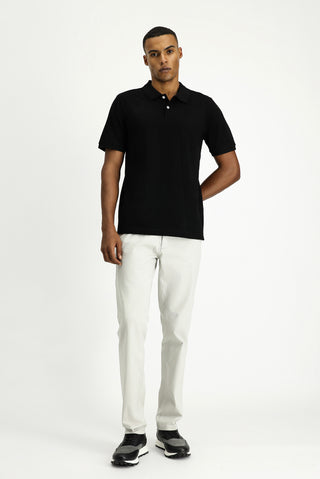  Siyah Polo Yaka Regular Fit Nakışlı Pamuk Tişört