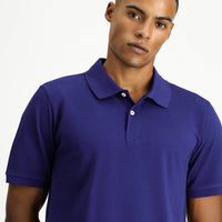 Medium Navy Polo Collar Regular Fit Embroidered Cotton T-Shirt