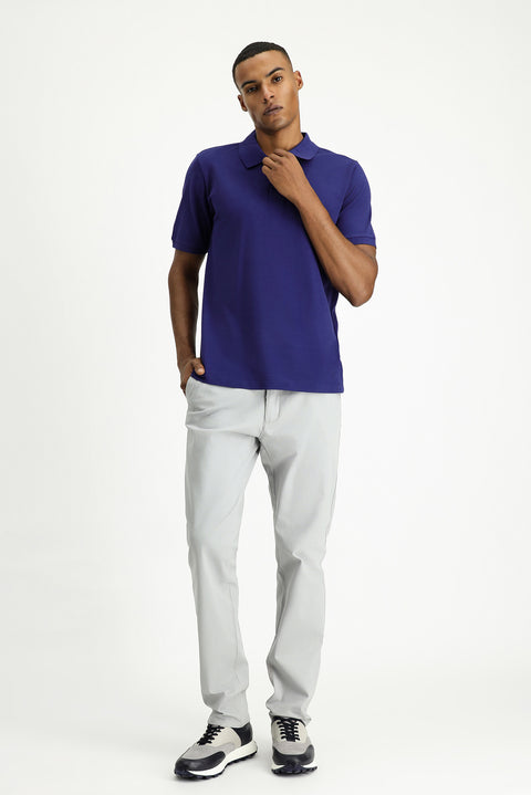 Medium Navy Polo Collar Regular Fit Embroidered Cotton T-Shirt