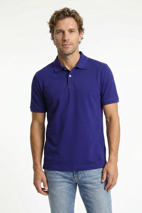 Orta Lacivert Polo Yaka Regular Fit Nakışlı Pamuk Tişört