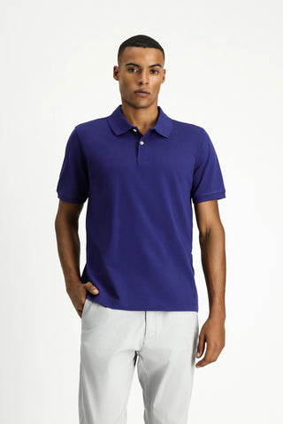  Orta Lacivert Polo Yaka Regular Fit Nakışlı Pamuk Tişört