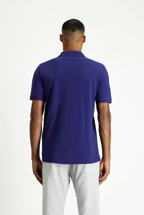 Medium Navy Polo Collar Regular Fit Embroidered Cotton T-Shirt