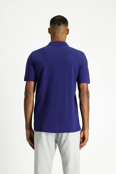 Orta Lacivert Polo Yaka Regular Fit Nakışlı Pamuk Tişört