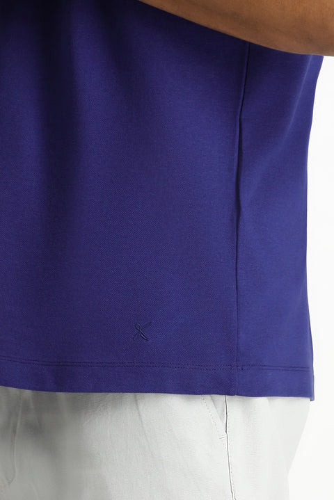 Medium Navy Polo Collar Regular Fit Embroidered Cotton T-Shirt
