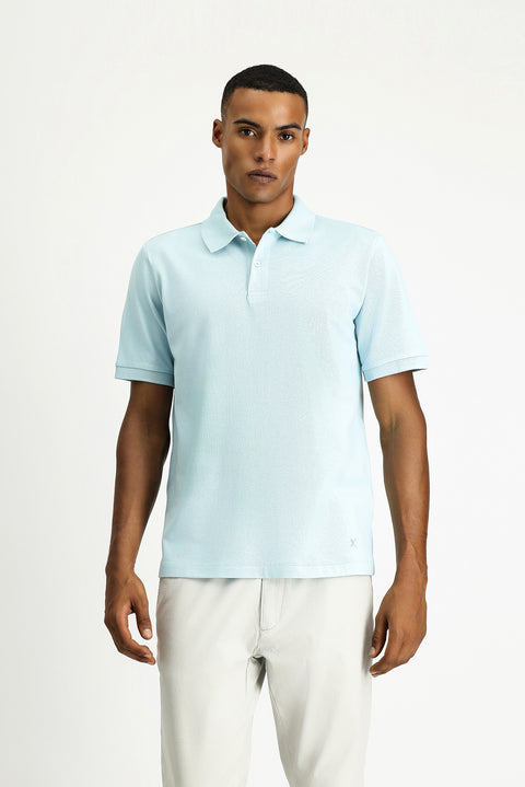 Açık Mavi Polo Yaka Regular Fit Nakışlı Pamuk Tişört