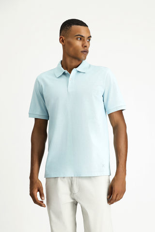  Açık Mavi Polo Yaka Regular Fit Nakışlı Pamuk Tişört